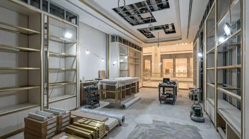 Retail store fit out construction in progress in Dubai — Design Divine